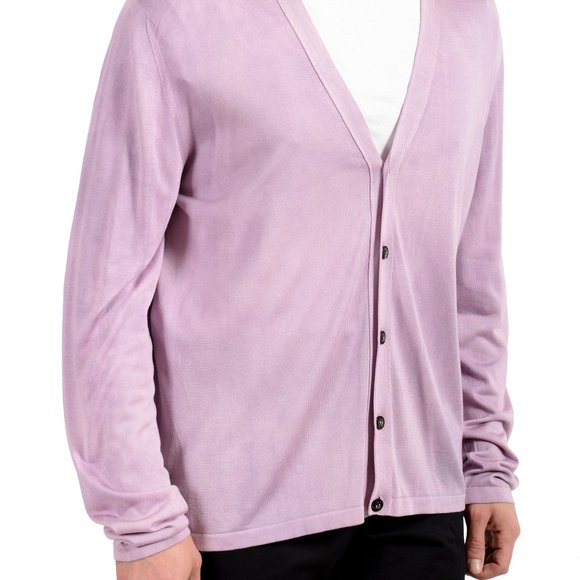 Versace Men's 100% Silk Purple Cardigan Sweater